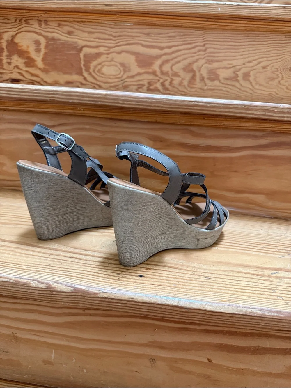 Callisto Gray Strappy Wedge Sandals